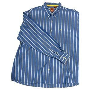 Red Snap Striped Button Down Shirt XXL Blue White Cotton Long Sleeve Greyhound